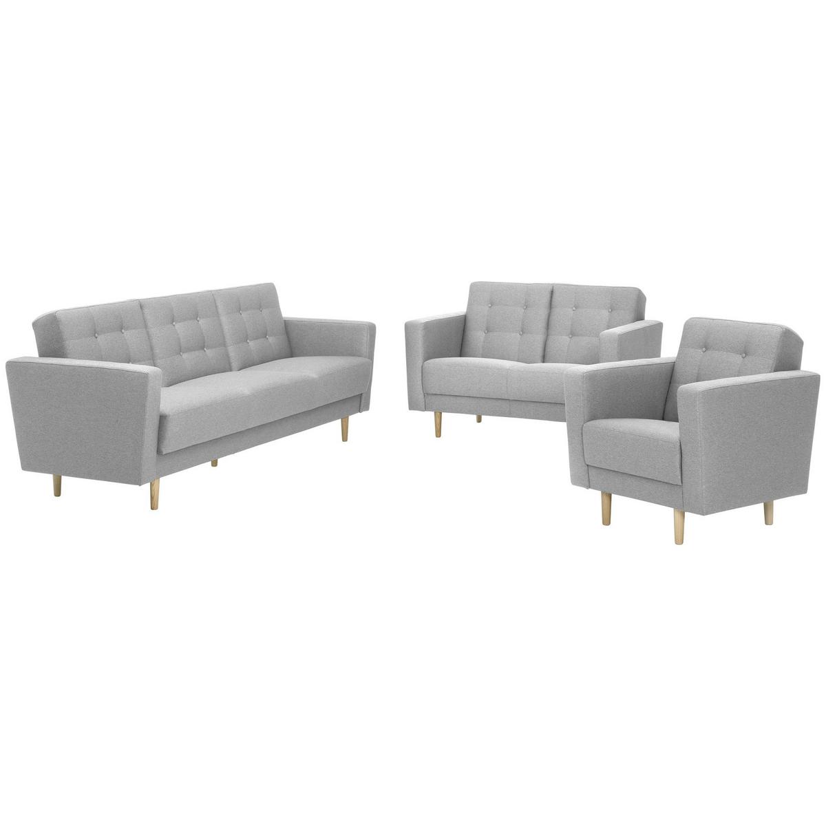 SOFA 3-Sitzer mit Bettfunktion Kazia Flachgewebe hellgrau - Hellgrau, Kunststoff (83/81/224cm) - 58aufmkessel