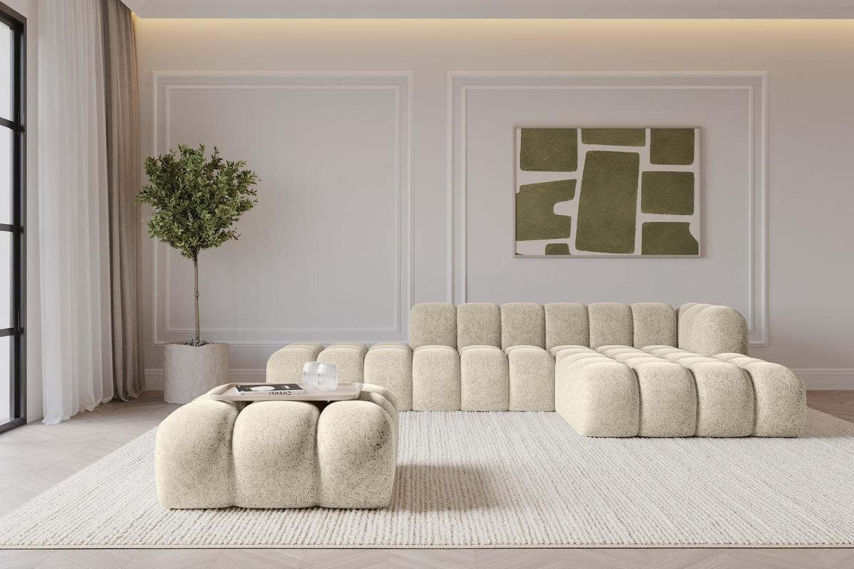 POUF OLEA-PUF 91x87x44 cm Creme Velours Modular Sitzhocker - Creme/Schwarz, Holzwerkstoff/Kunststoff (91/44/87cm) - ALTDECOR