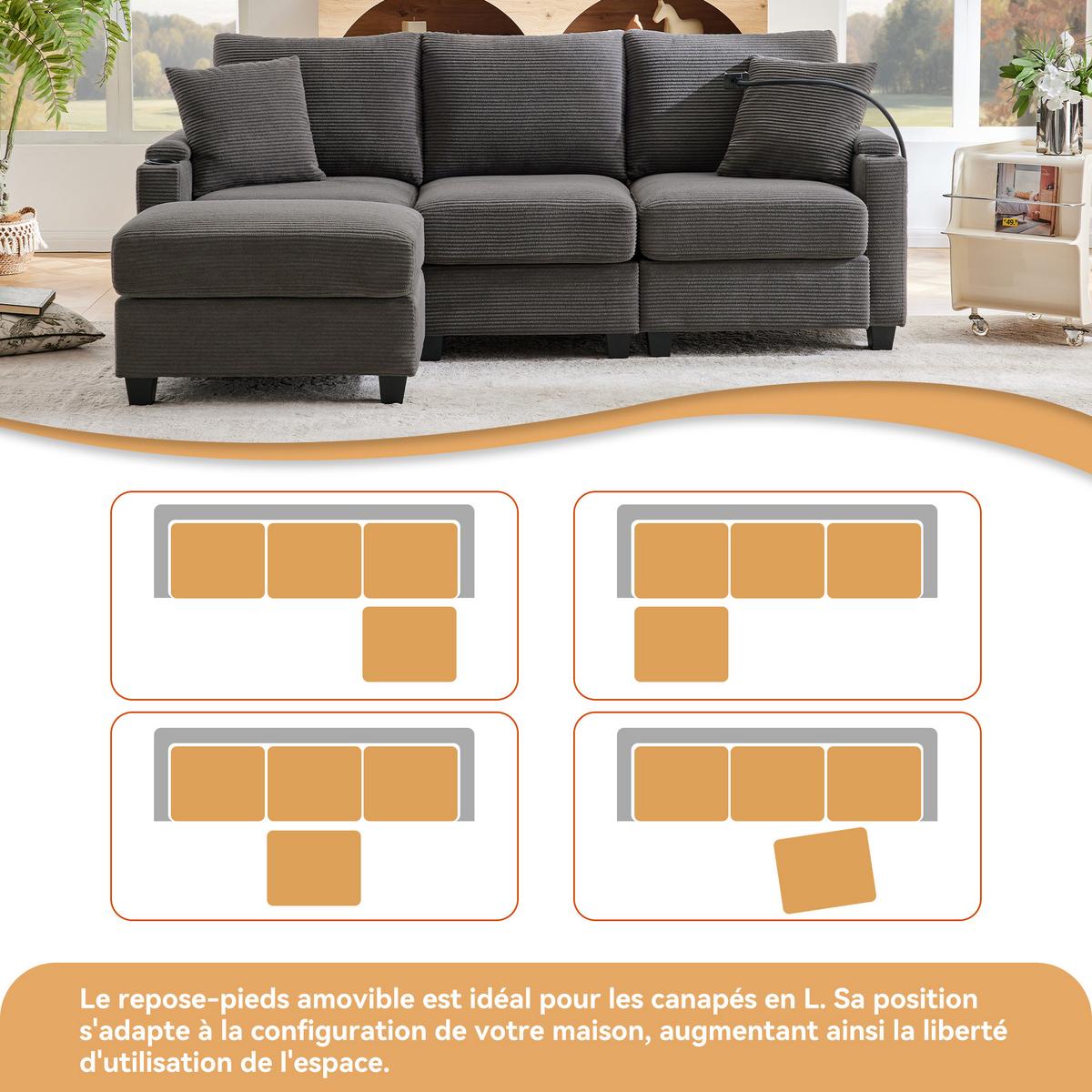SOFA Modernes 3-Sitzer mit Stoffbezug, Grau – Komfortabel, stilvoll, langlebig, 220 x 90 x 85 cm - Grau, Holzwerkstoff/Textil (213/139cm) - Urban Meuble