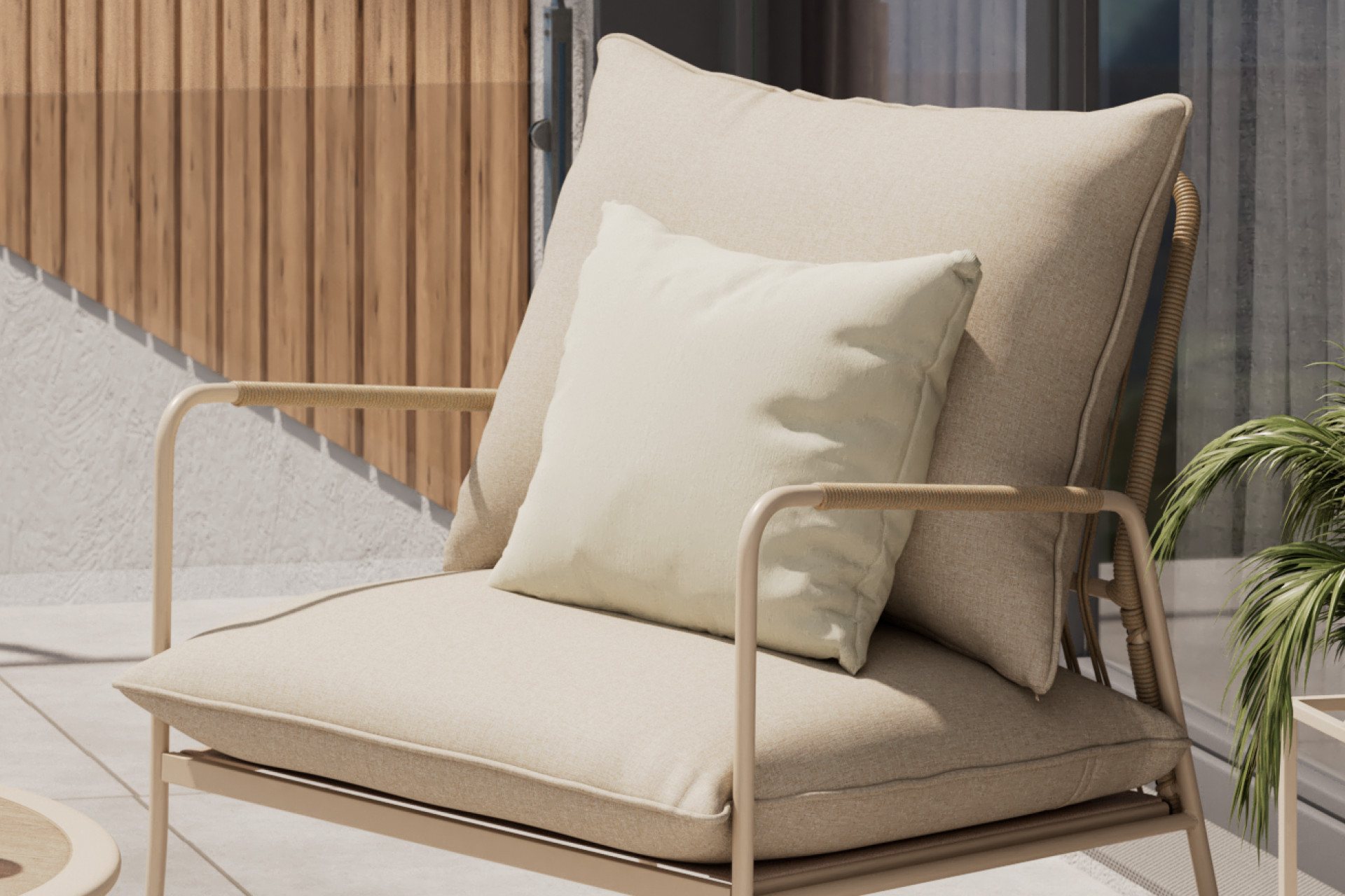 Balkonset Stuhl Beige inkl. Sitzauflagen und Kissen Bezug Webstoff abnehmbar