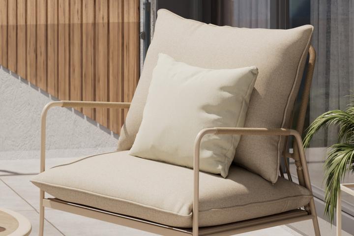 Balkonset Stuhl Beige inkl. Sitzauflagen und Kissen Bezug Webstoff abnehmbar