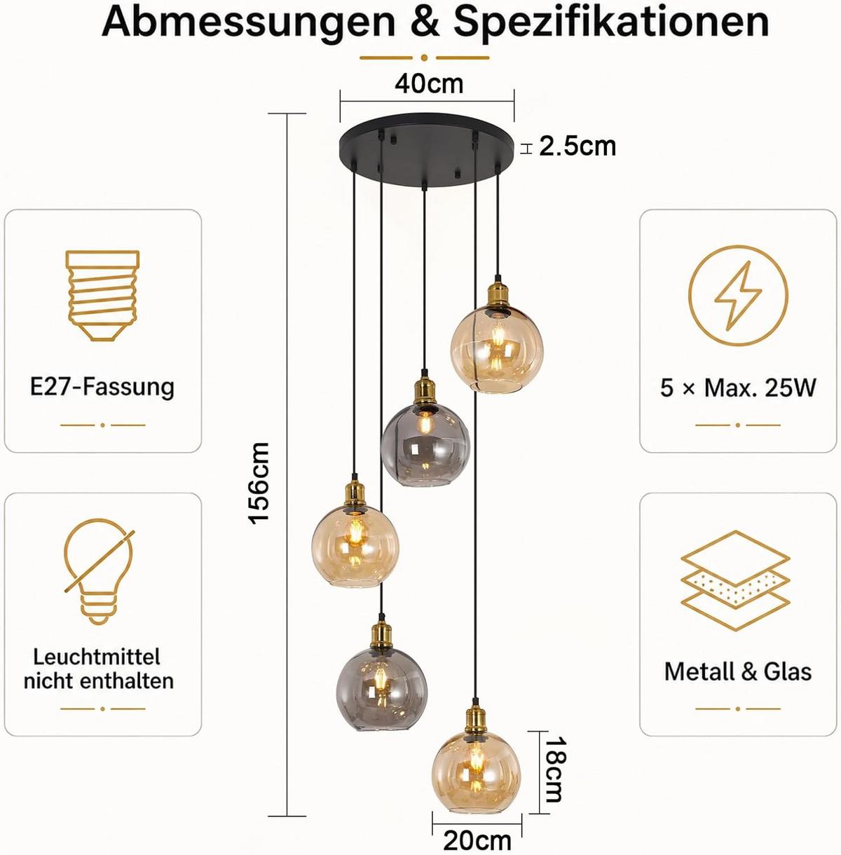 PENDELLEUCHTE Glyveth 54.5/20/156 cm - Multicolor/Schwarz, Glas/Metall (54.5/20/156cm) - ZMH
