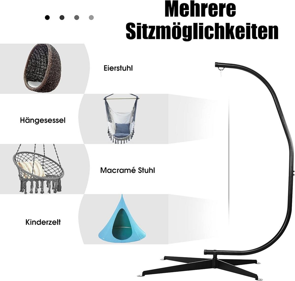 HÄNGEMATTENGESTELL Schwarz - Schwarz, Metall (84/111/207cm) - COSTWAY