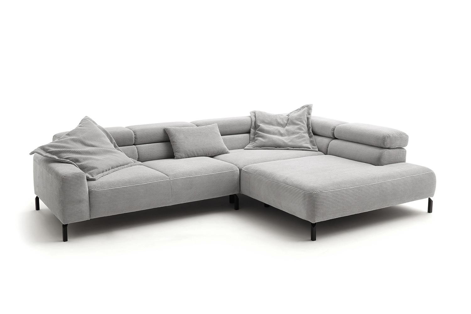 ECKSOFA DELIA Hellgrau Cord - Hellgrau/Schwarz, Textil/Metall (276/219cm) - KAWOLA