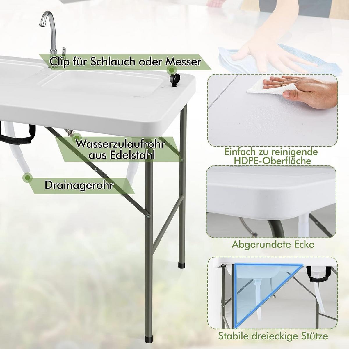 FISCHREINIGUNGSTISCH Weiß - Weiß, Kunststoff (65.5/101.5/107.5cm) - COSTWAY