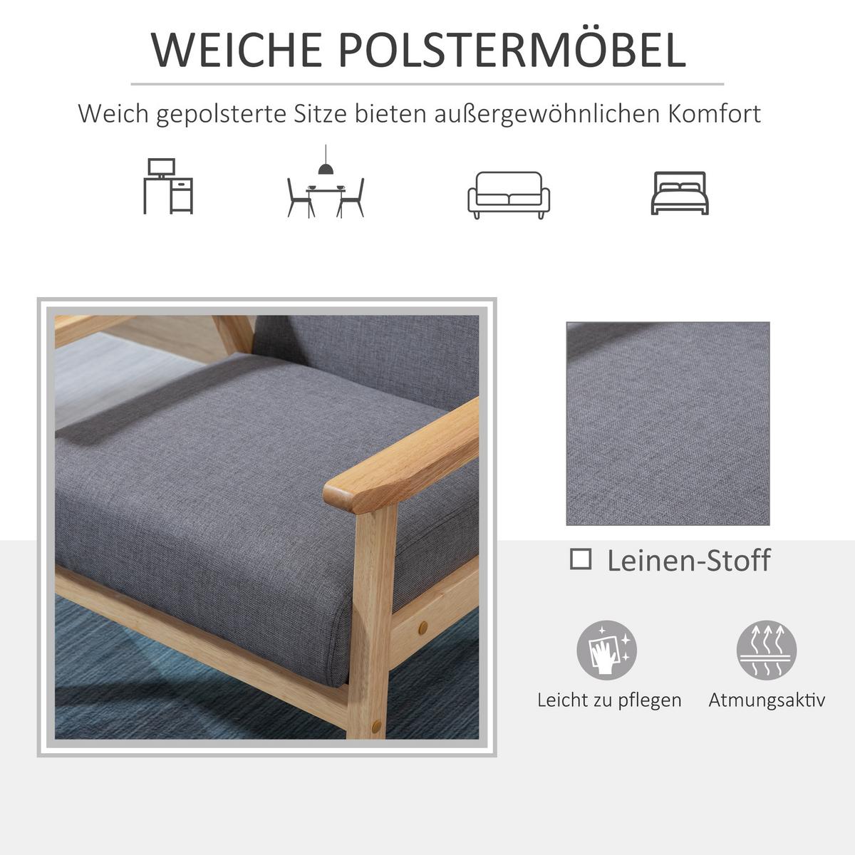 SESSEL mit Armlehnen in Leinenoptik - Grau, Textil (70/72/64cm) - HOMCOM