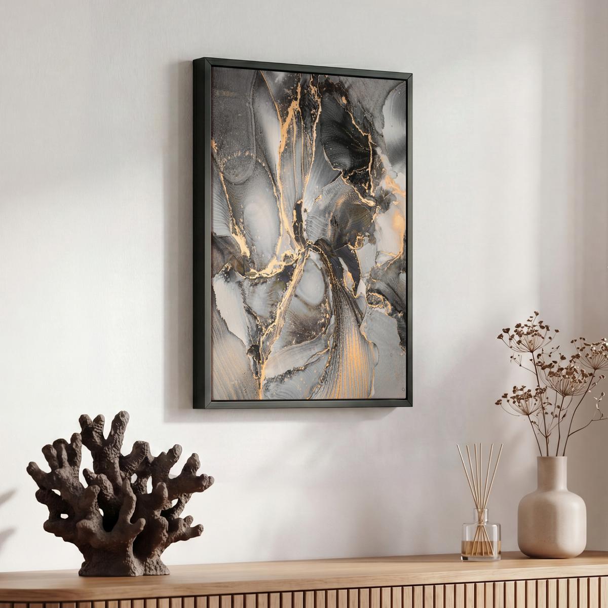 LEINWAND Bilder mit Rahmen - Grau - Luxus - Gold - Marmor - 30x40 - Dunkelgrau, Textil (30/40cm) - MuchoWow