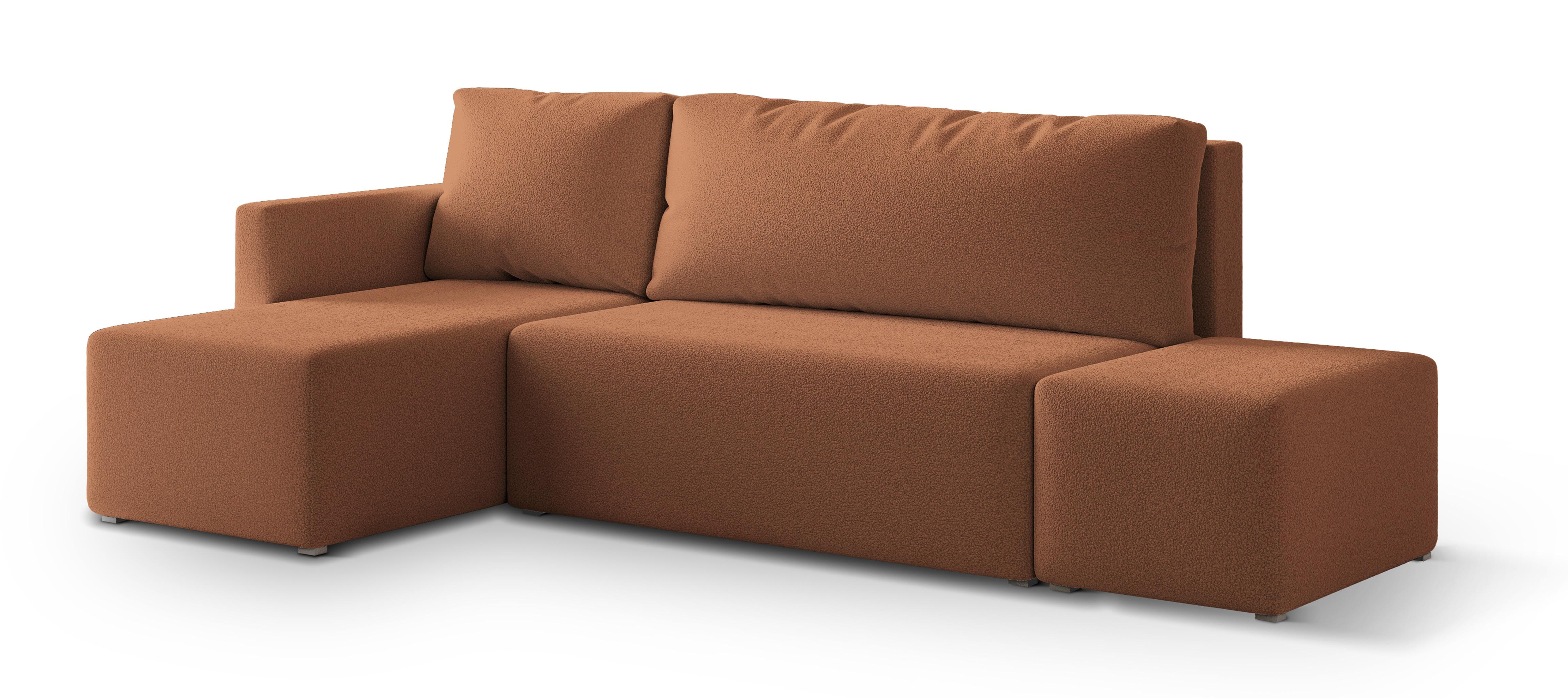 ECKSOFA VELOTTI L-S Kupferfarben Boucle-Stoff mit Schlaffunktion - Kupferfarben, Holz (261/143cm) - MASSENO