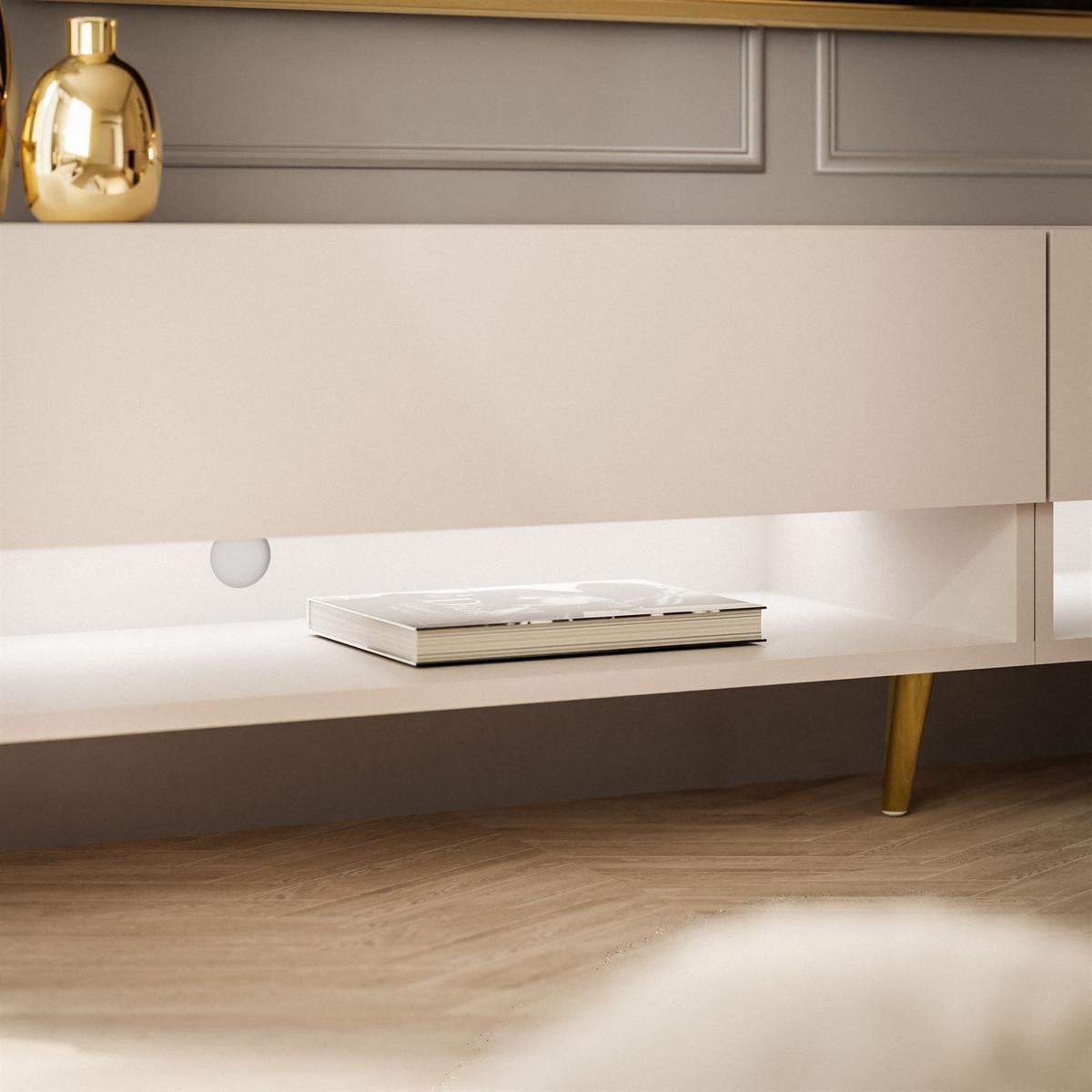 LOWBOARD TV-Schrank CALANTE 180 cm auf schrägen goldenen Chrom-Beinen - Kaschmir/Goldfarben, Holzwerkstoff/Metall (180/43/35cm) - Lookway