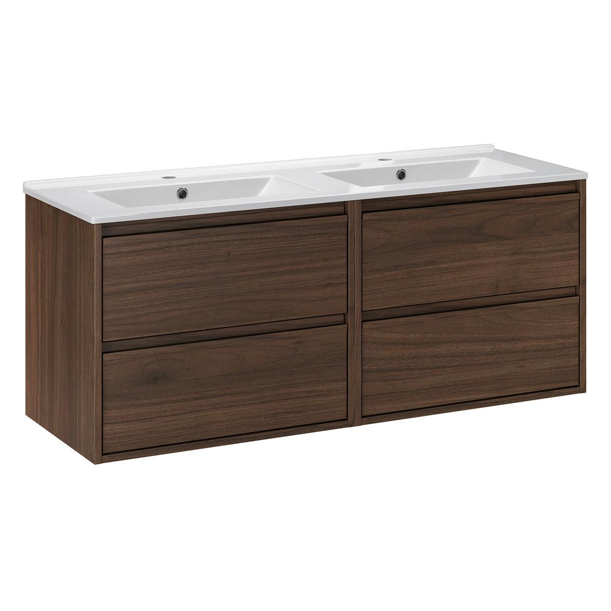 DOPPELWASCHTISCH 121cm Edmé Dunkles Holz - Braun, Holzwerkstoff (121/52/46cm) - Petits-meubles