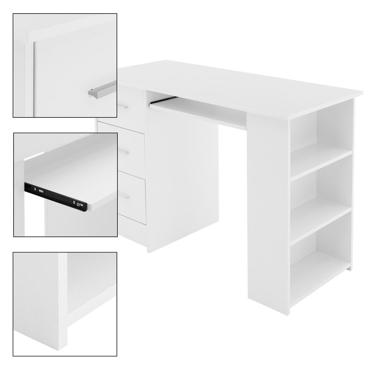 SCHREIBTISCH 110 x 49 x 75 cm Weiß 3 Schubladen und Tastaturauszug - Weiß, Holzwerkstoff (110/49/75cm) - ML-DESIGN
