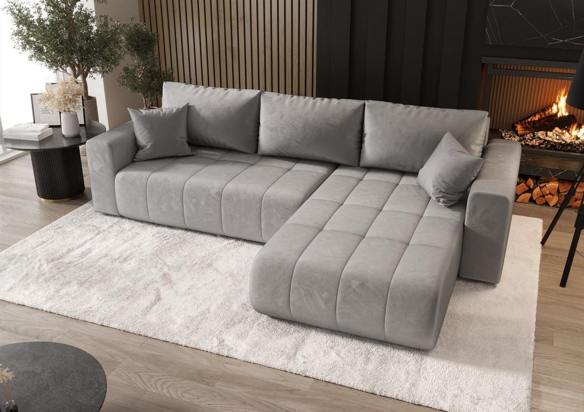 ECKSOFA Camila - Hellgrau, Holzwerkstoff/Textil (280/185cm) - Fun Möbel