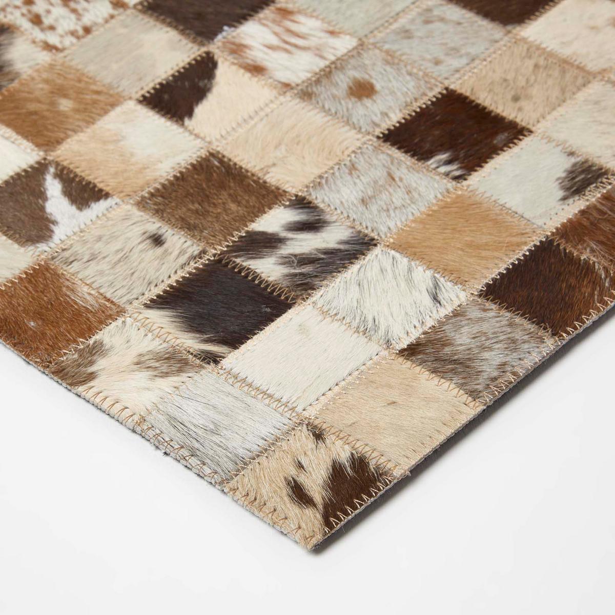 TISCHSET 4er-Set mit Patchwork-Karo, Fell & Leder, 30/46 cm - Multicolor, Leder (30/46cm) - Homescapes