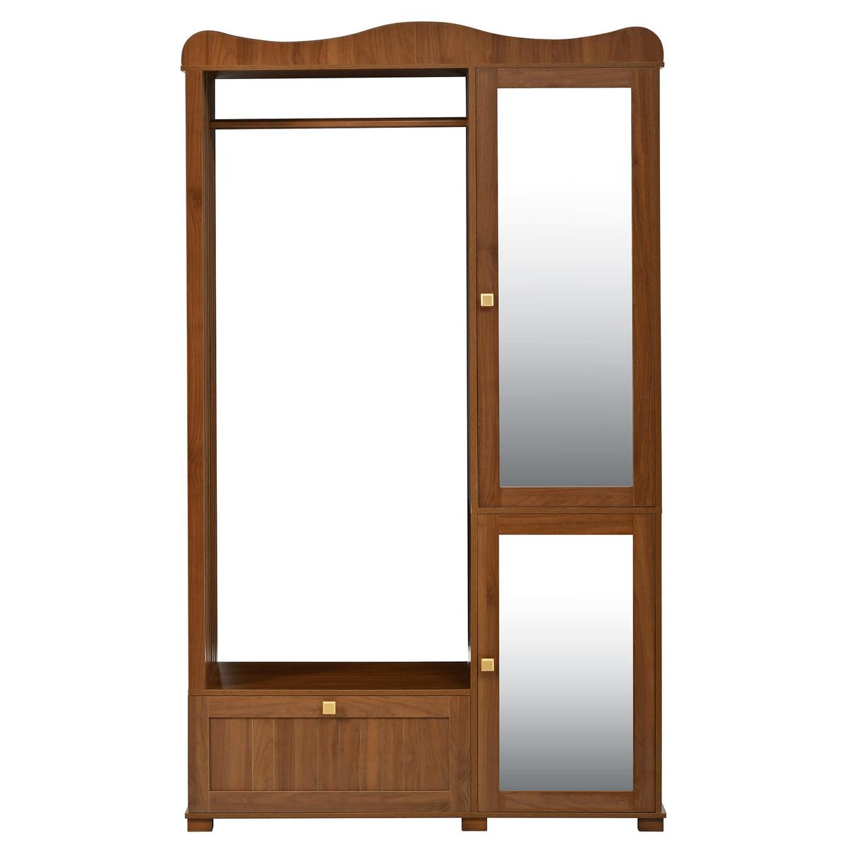 GARDEROBENSCHRANK in walnuss-optik mit spiegel & kleiderstange - Walnussfarben, Holzwerkstoff (115.5/194.5/38.5cm) - Urban Meuble