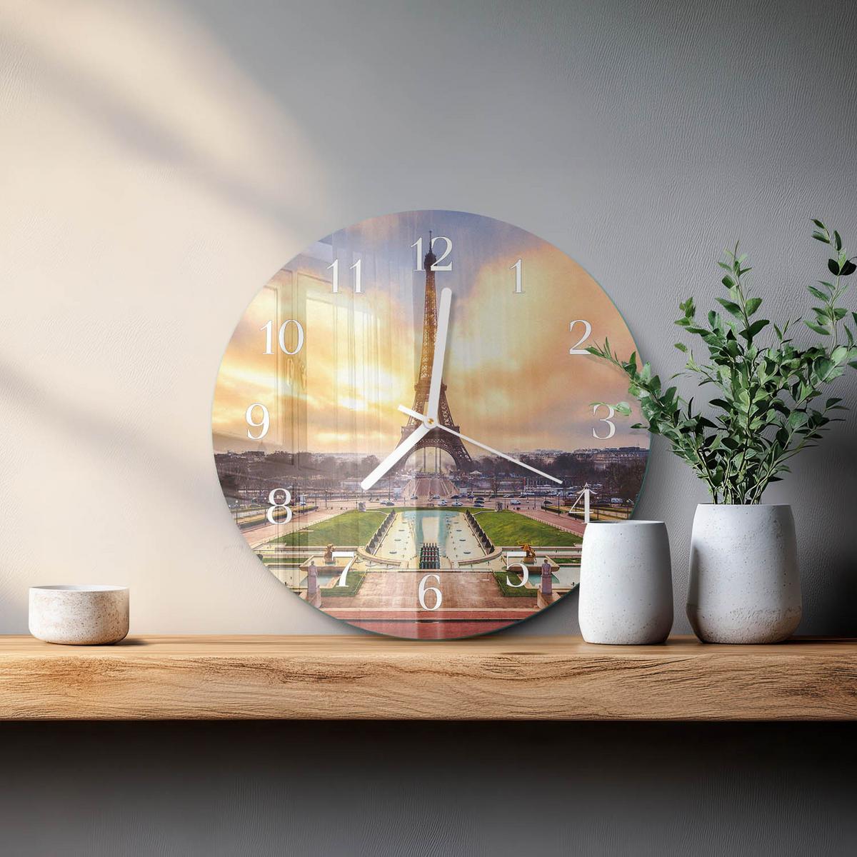 WANDUHR aus Glas Ø30 cm - Eiffelturm - Multicolor, Glas (30/30/0.4cm) - TULUP
