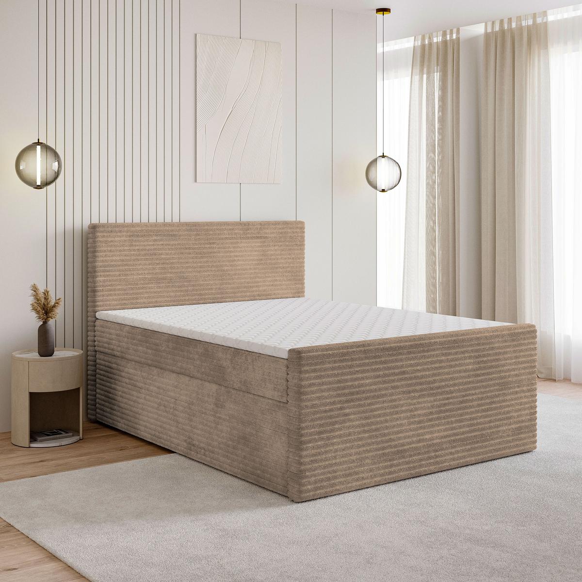BOXBETT NOLEN 140x200 cm mit Matratze und Topper - Beige - Beige, Holz (140/200cm) - MASSENO