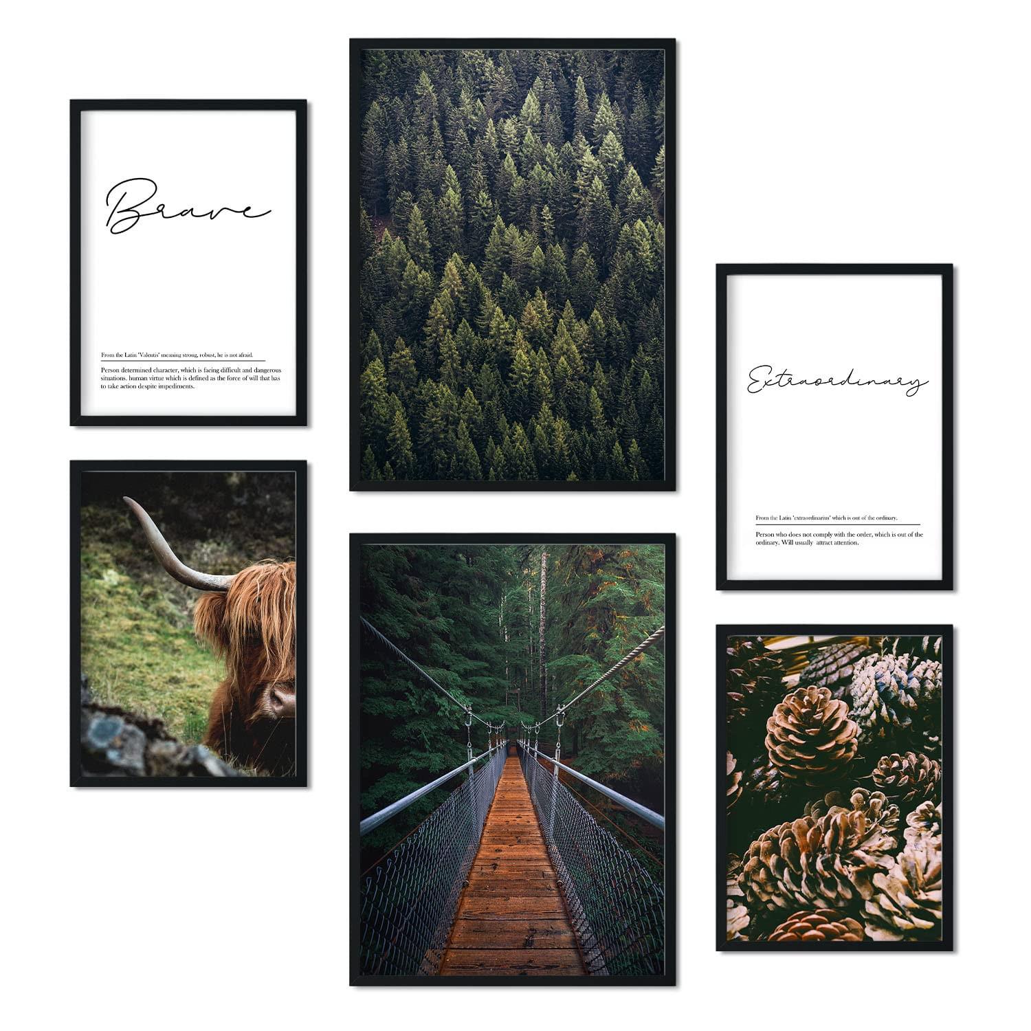 POSTER Set Mit 6 Usa Winter Wandbild A3 & A4 Schwarzer Rahmen - Schwarz, Papier (29/3cm) - Nacnic