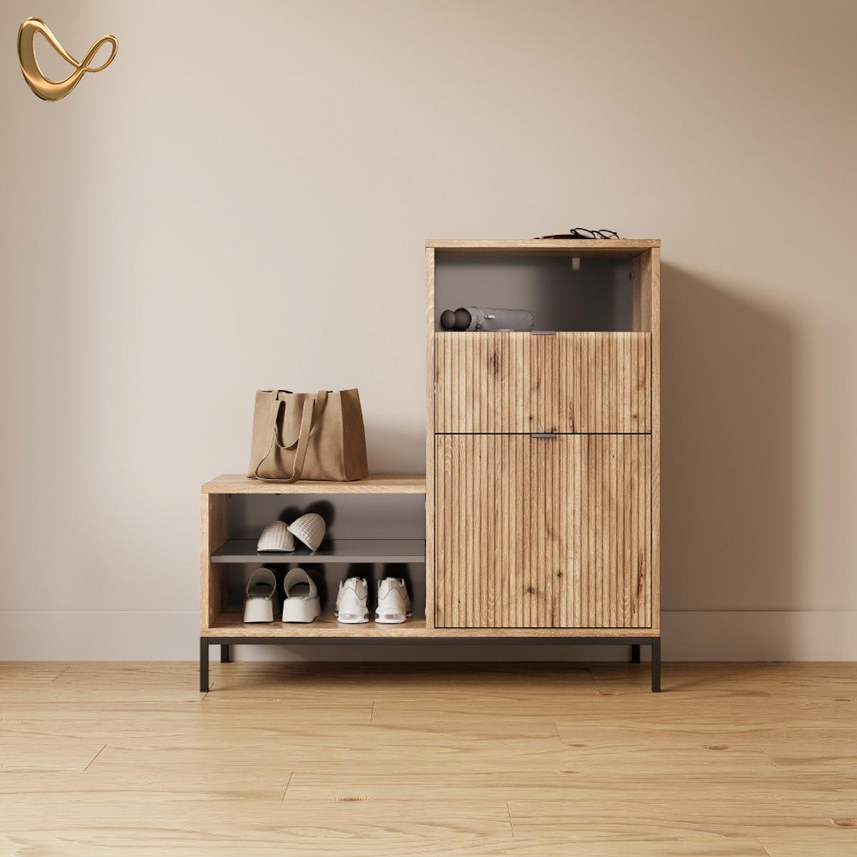 SCHUHSCHRANK Aterno Viking Oak 100 x 98.5 cm mit Tür und Schublade - Eichefarben, Holzwerkstoff (100/98.5/40cm) - Livinity®