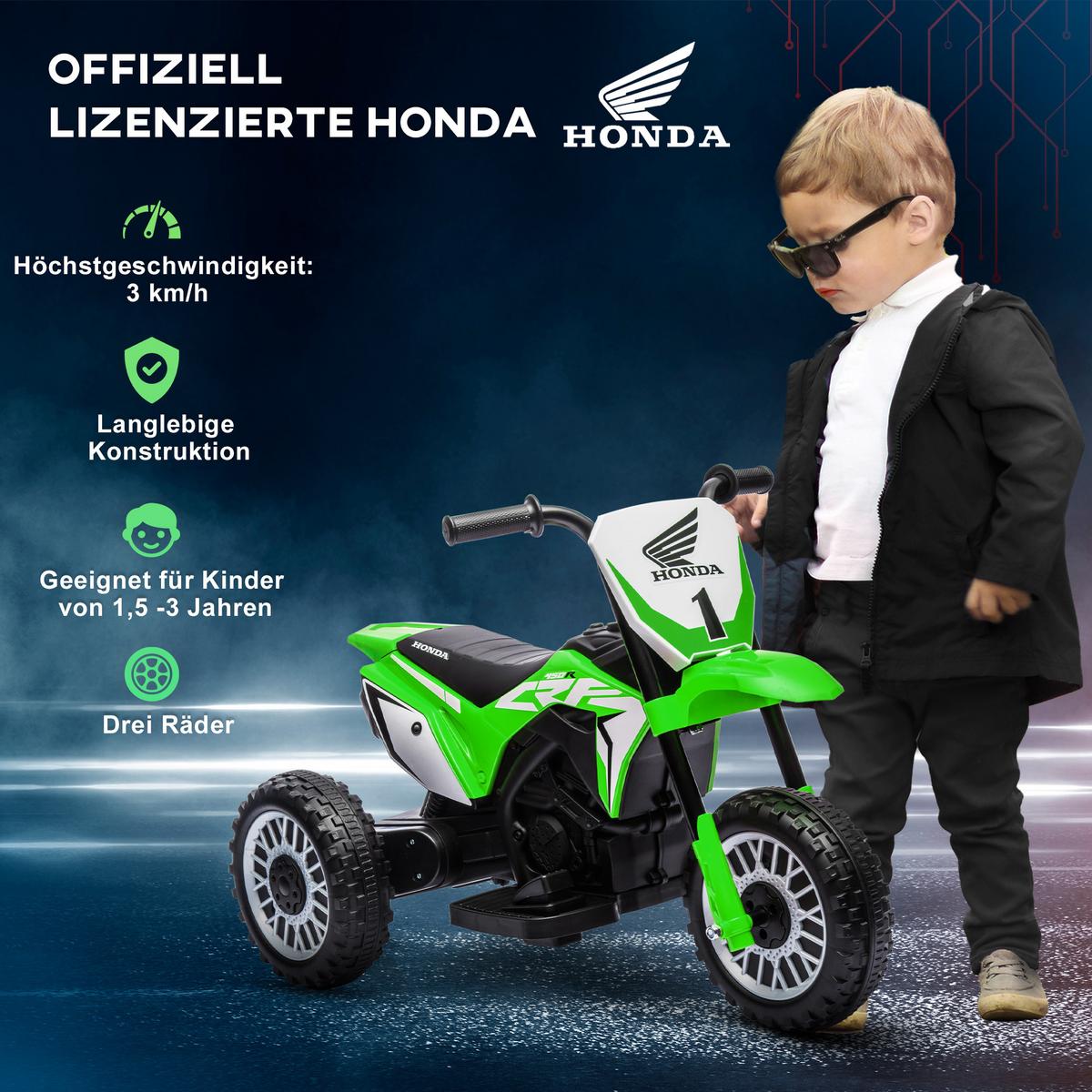 ELEKTRO-MOTORRAD mit Hupe, Musik 6V Grün - Grün, Metall (71/40.5/43.5cm) - HOMCOM