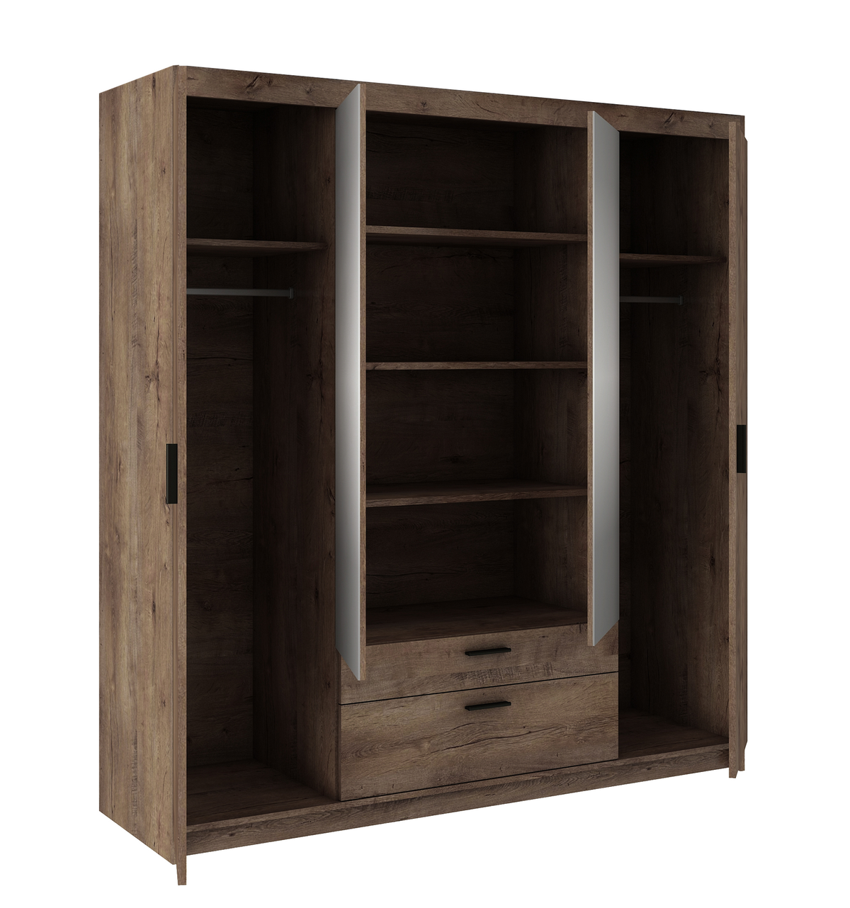 KLEIDERSCHRANK Storicos Eiche Lefkas 176,3/190,5/53 cm - 4T2S Modern mit Schubladen und Spiegel - Braun, Holzwerkstoff/Kunststoff (176.4/190.6/53cm) - AX Living