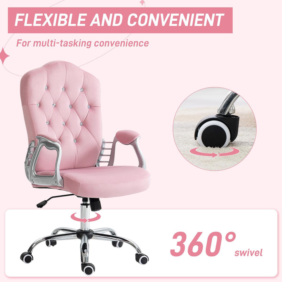 BÜROSTUHL Ergonomisch Schreibtischstuhl mit Wippfunktion für Home Office, Rosa - Rosa, Kunststoff (61/114/61cm) - Vinsetto