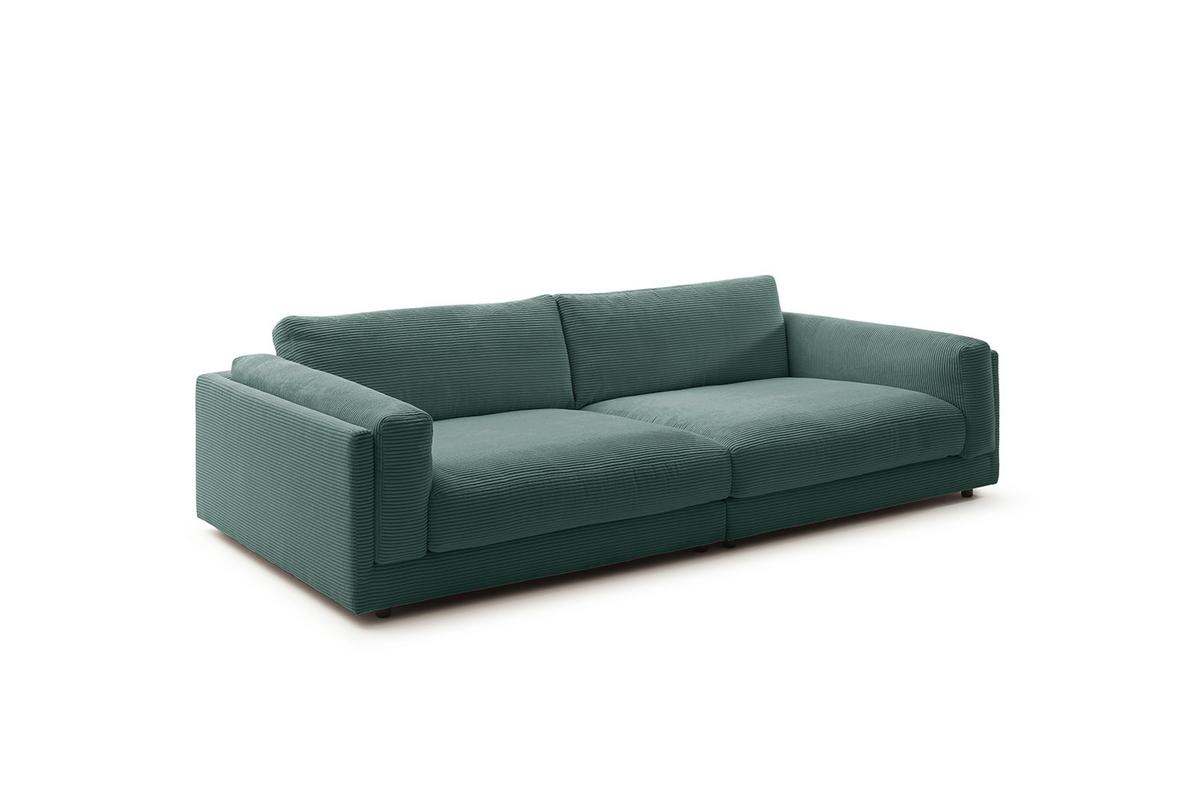 BIG SOFA RAINA Smaragdgrün Cord - Smaragdgrün/Schwarz, Kunststoff/Textil (254/85/150cm) - KAWOLA