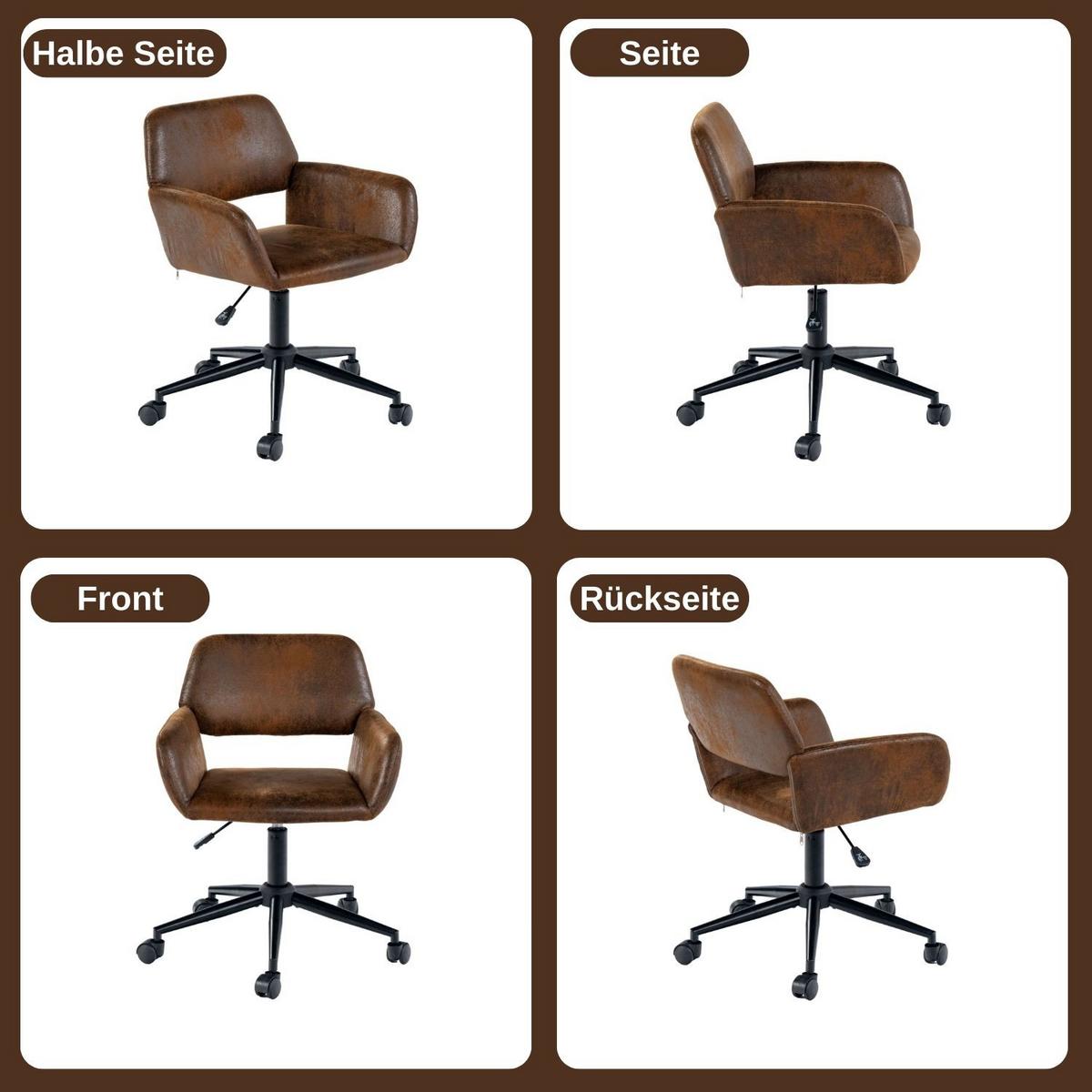 DREHSTUHL Wildleder Optik, Höhenverstellbar und 360° drehbar - Schwarz/Braun, Textil/Metall (54/85/56cm) - Urban Meuble