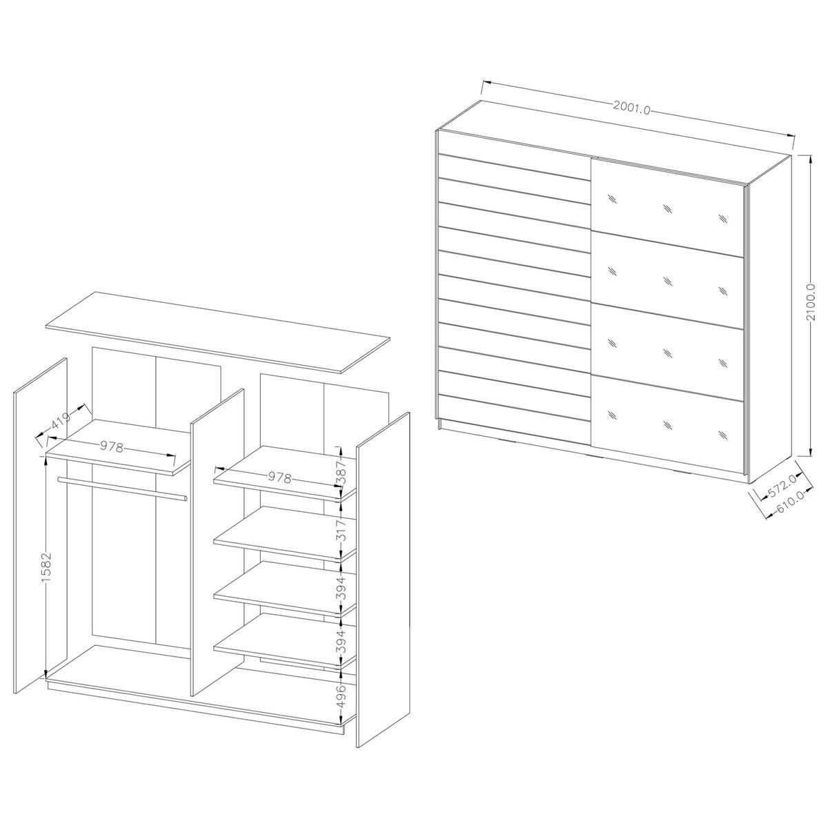 SCHWEBETÜRENSCHRANK COSMICO 200/210/61 cm 2-türig Braun - Braun, Holzwerkstoff (200/210/61cm) - MASSENO