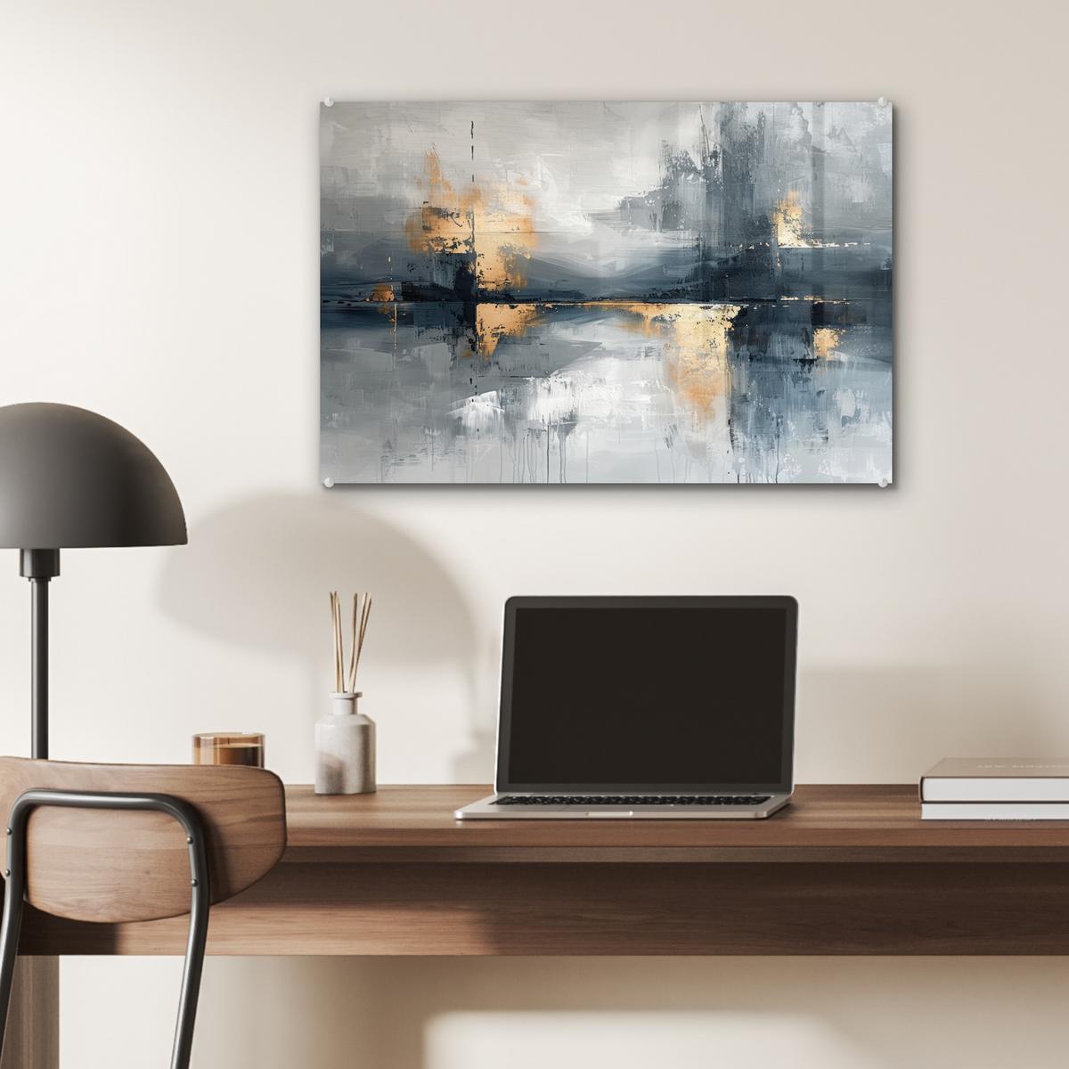 ACRYLGLASBILD Kunst - Grau - Gold - Abstrakt Wanddeko 60x40 cm - Dunkelgrau, Glas (60/40cm) - MuchoWow