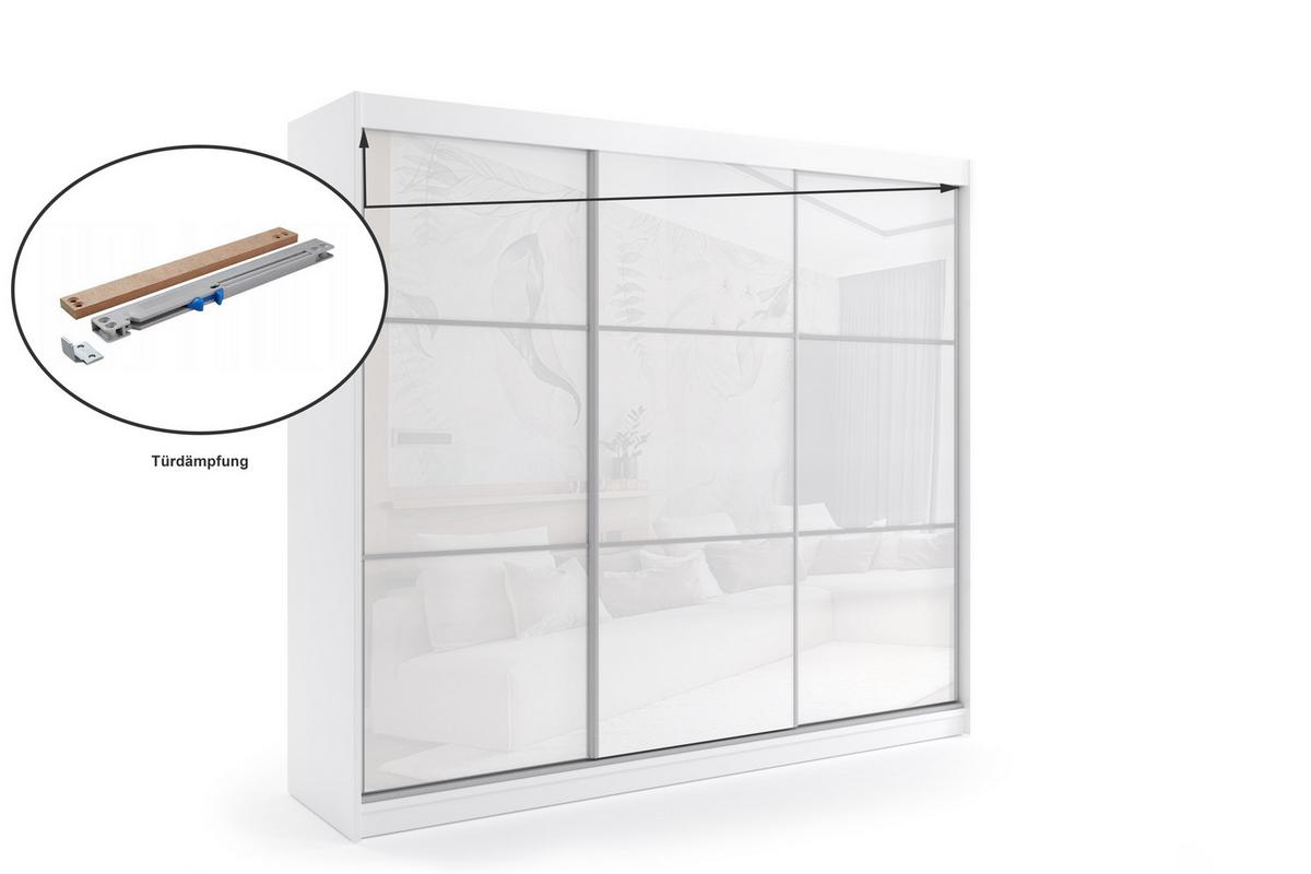 KLEIDERSCHRANK mit Lacobel-Schiebetüren und Aluminium-Leisten - VIVI - 180 cm Weiß - Weiß, Holzwerkstoff (180/216/61cm) - ALTDECOR