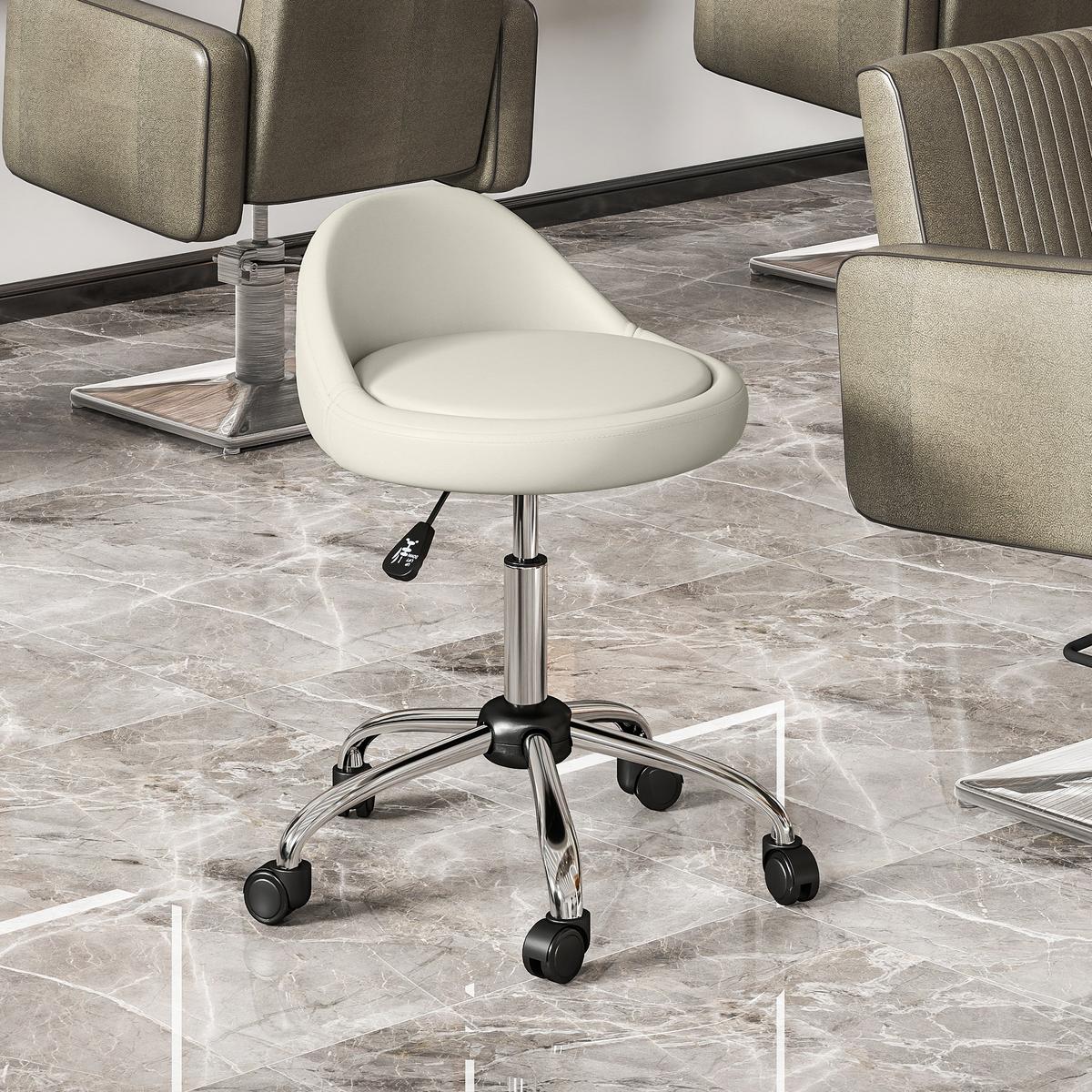 ROLLHOCKER Höhenverstellbarer Arbeitshocker 63-83 cm Drehhocker mit Rädern - Weiß, Kunststoff (35/83/35cm) - HOMCOM