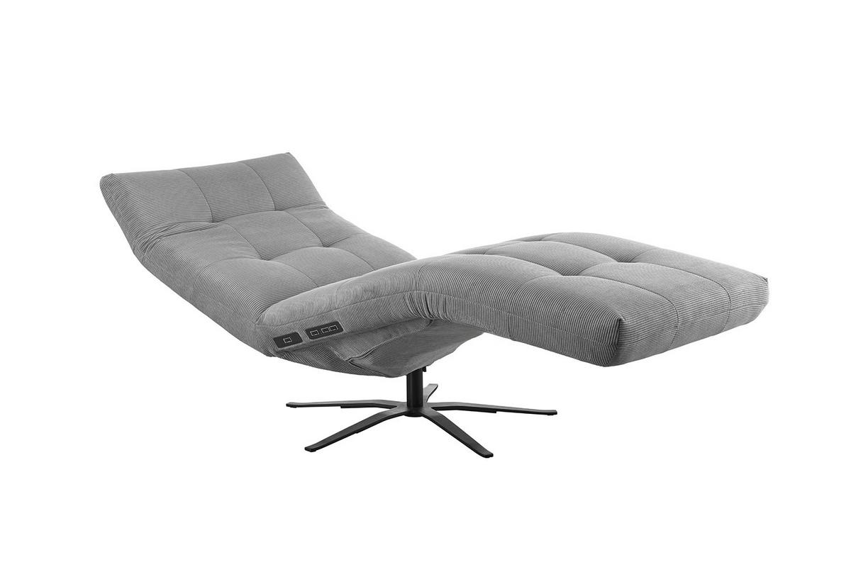 RELAXLIEGE LETICIA Grau Cord Drehbar (360°), Relaxfunktion - Schwarz/Grau, Textil/Metall (82/115/156cm) - KAWOLA