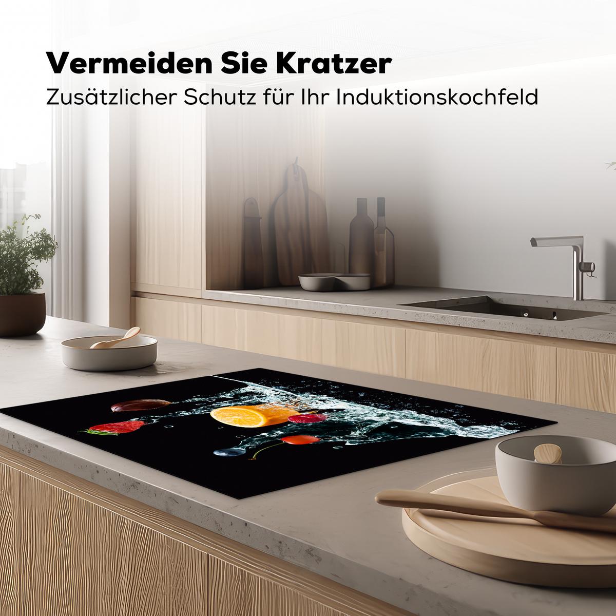 HERDABDECKPLATTE Wasser - Obst - Orange - Erdbeere - Kirsche - Schwarz Induktionsmatte 77x59 cm - Orange, Kunststoff (77/59/0.2cm) - MuchoWow