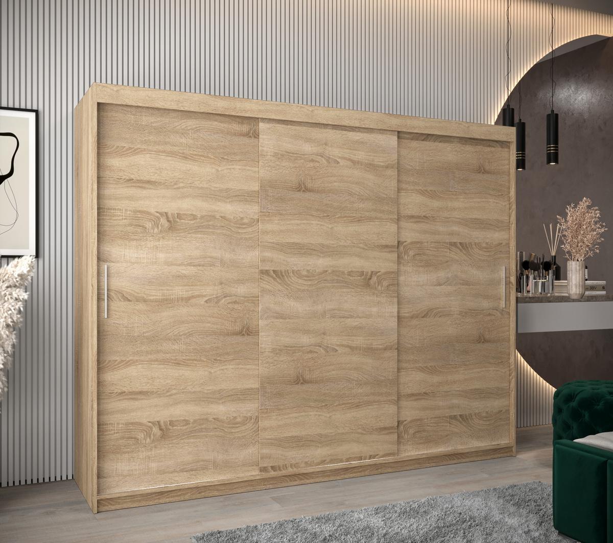 SCHIEBETÜRENSCHRANK TOKYO 200/250/62 3-türig - Silberfarben/Sonoma Eiche, Holz/Kunststoff (250/200/62cm) - MÖBEL KRYSPOL