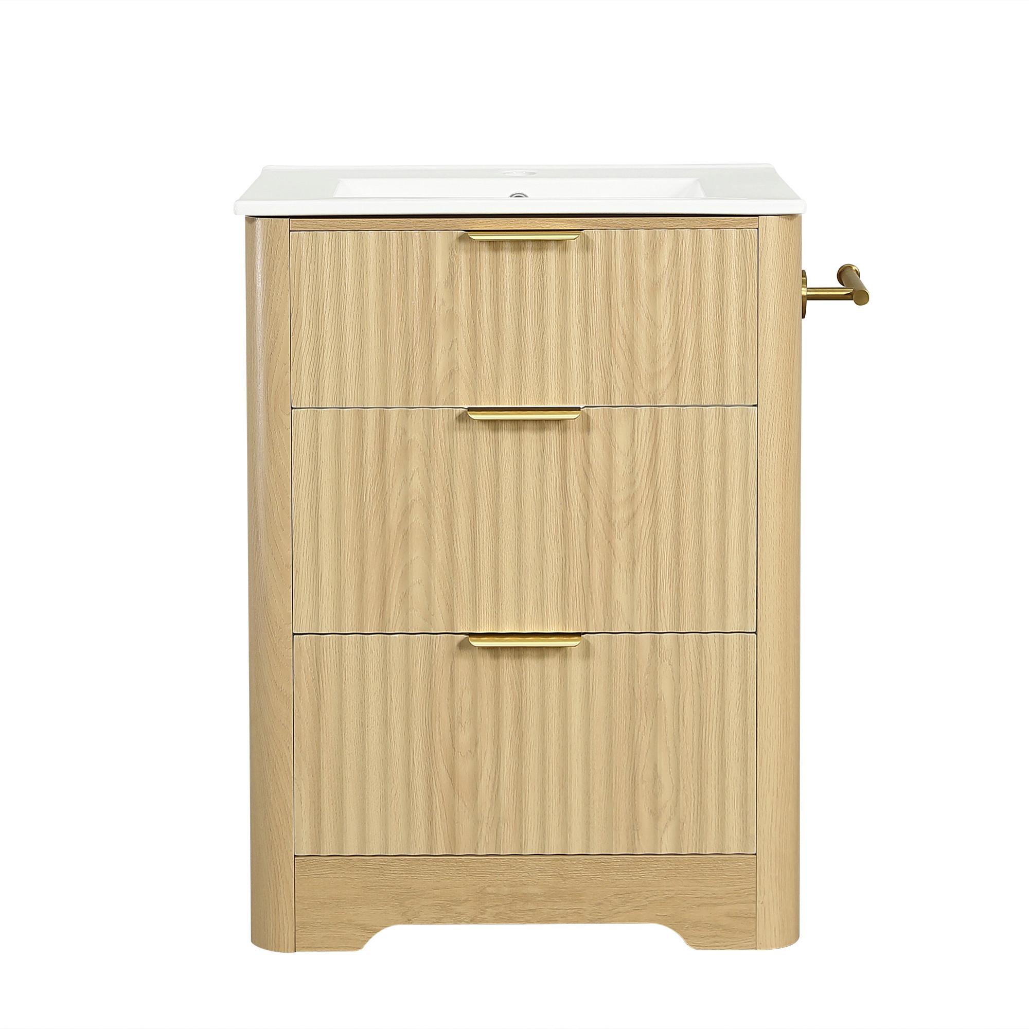WASCHTISCHUNTERSCHRANK Holzoptik mit 2 Schubladen & Papierhalter - Naturfarben, Holzwerkstoff (61/82/47cm) - Urban Meuble
