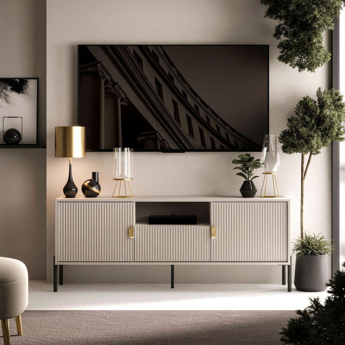 TV Rack DALIA 155 cm - Kaschmir/Goldfarben, Holzwerkstoff (155/58/40cm) - Lookway