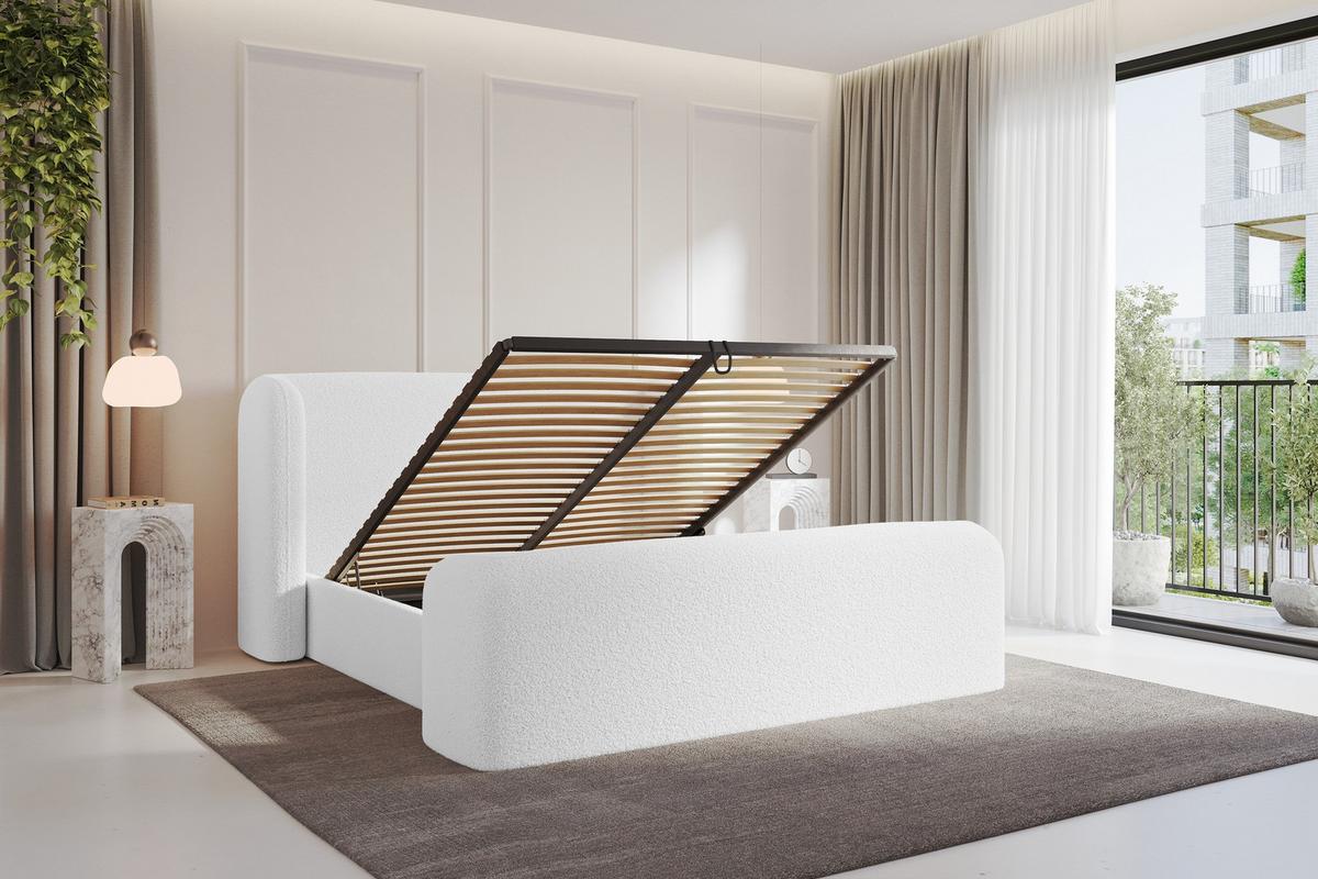 POLSTERBETT mit Bettkasten, Fußteil und Lattenrost, Boxbett ohne Matratze - ESTI-Z 160x200 Weiß - Weiß, Holzwerkstoff/Textil (160/200cm) - ALTDECOR