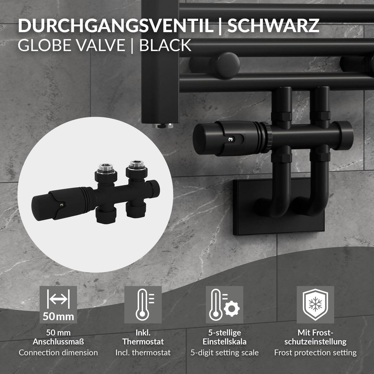 ANSCHLUSSGARNITUR Badheizkörper Schwarz Durchgangsform - Schwarz, Metall - LuxeBath
