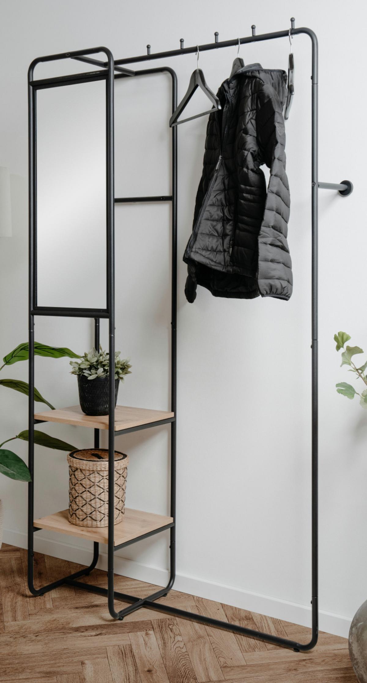 KOMPAKTGARDEROBE schwarz Metall 100 cm, Garderobe mit Spiegel - Schwarz, Holzwerkstoff/Metall (100/185/37cm) - Furn.Design