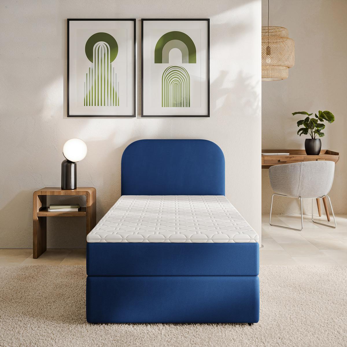 BOXBETT CERIA 80x200 cm mit Matratze und Topper - Blau - Blau, Holz/Textil (80/200cm) - MASSENO