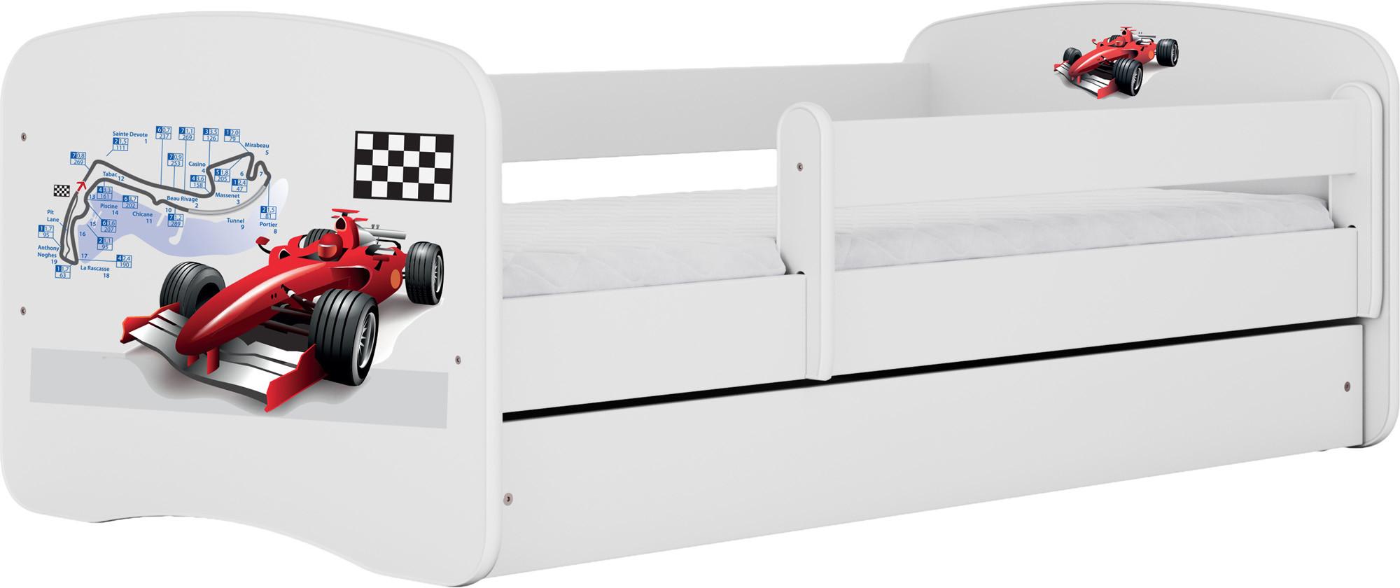 KINDERBETT Emily mit Schublade und Matratze, Weiß 70x140 cm - Kirschrot, Holzwerkstoff (140/70cm) - WFL GROUP