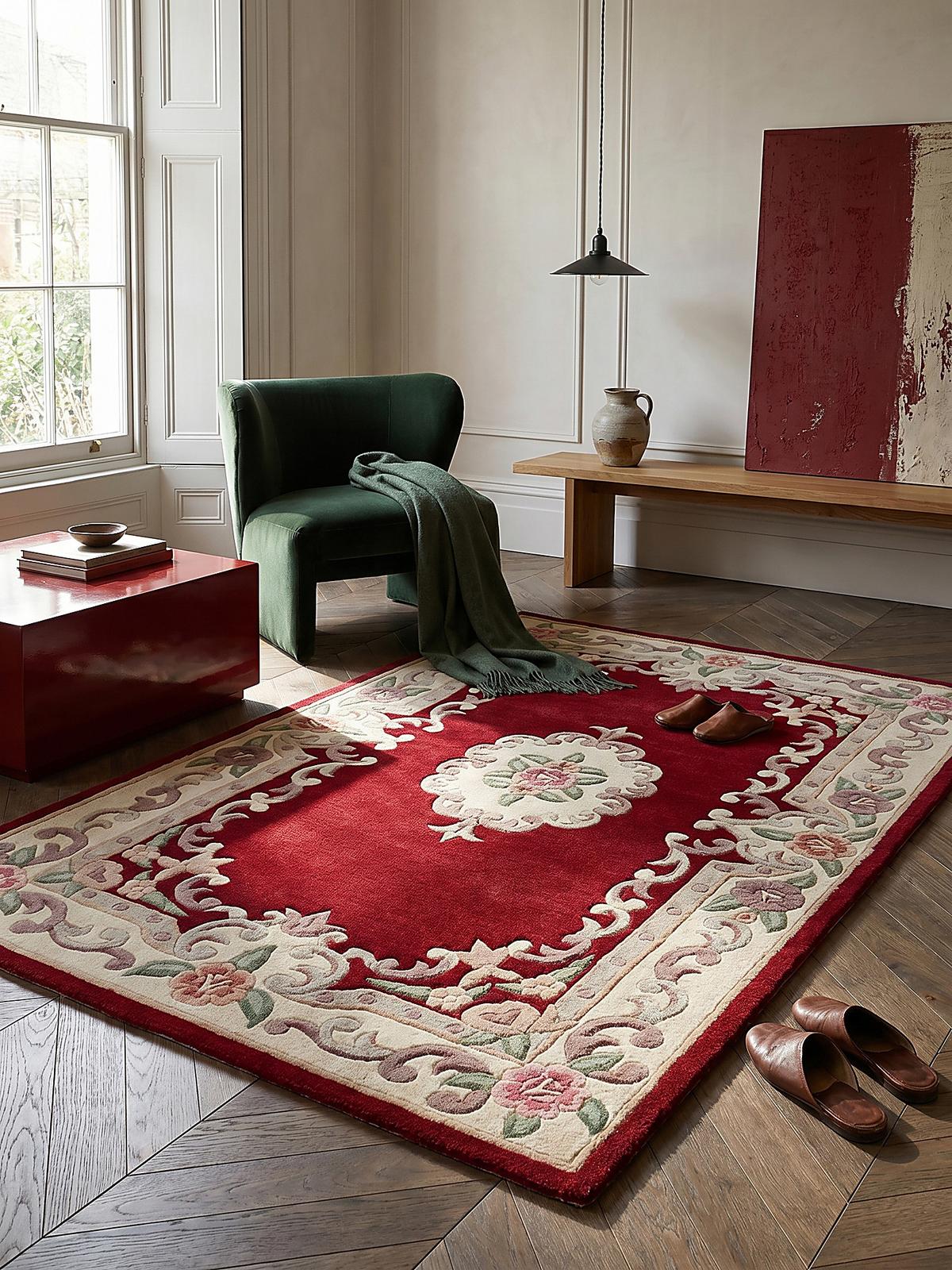 WOLLTEPPICH BEAULY, klassisch, Rot-Beige, 120 x 180 cm - Rot, Textil (180/120cm) - KADIMA DESIGN