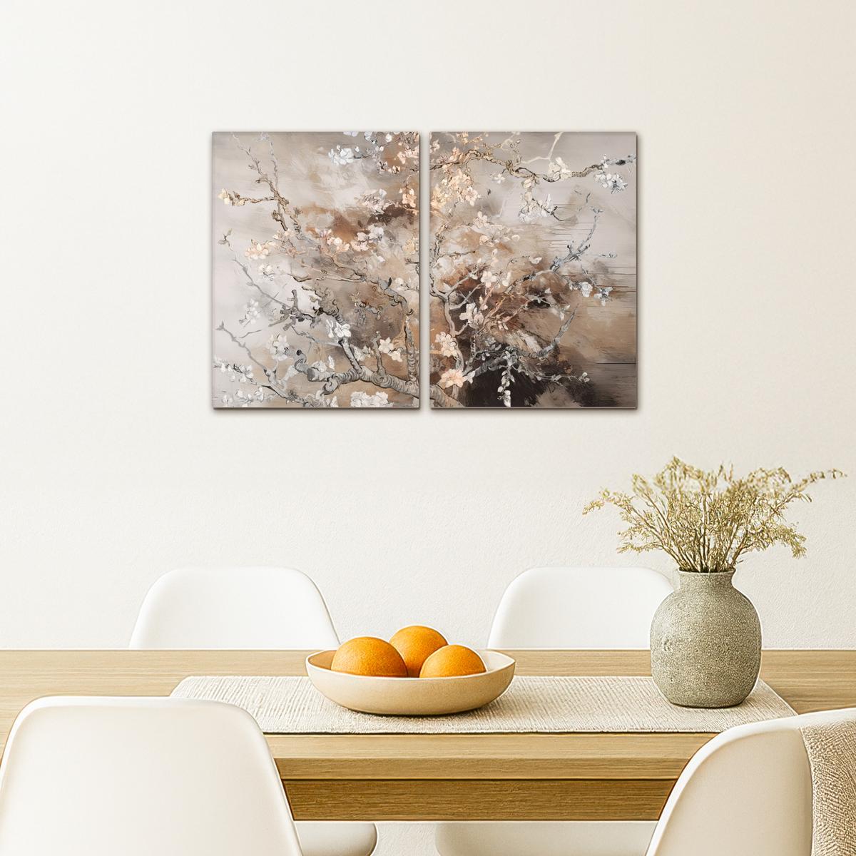 LEINWANDBILD 2er Set Mandelblüte - Abstrakt - Beige 60x40 cm - Beige, Textil (60/40cm) - MuchoWow
