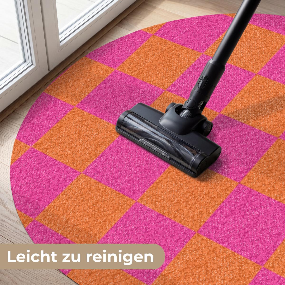 FUSSMATTE Schachbrettmuster - Orange - Rosa - Blöcke Schmutzfangmatte 120x120 cm - Pink, Kunststoff (120/0.4cm) - MuchoWow
