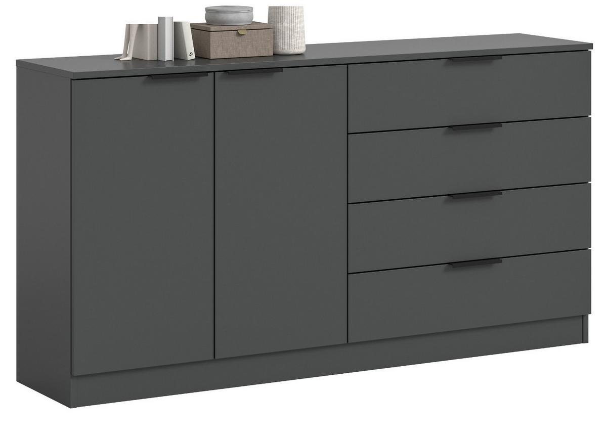 SIDEBOARD grau 148 x 80 cm, Kommode mit viel Stauraum - Schwarz/Grau, Holzwerkstoff/Kunststoff (148/80/35cm) - Inn.Furn