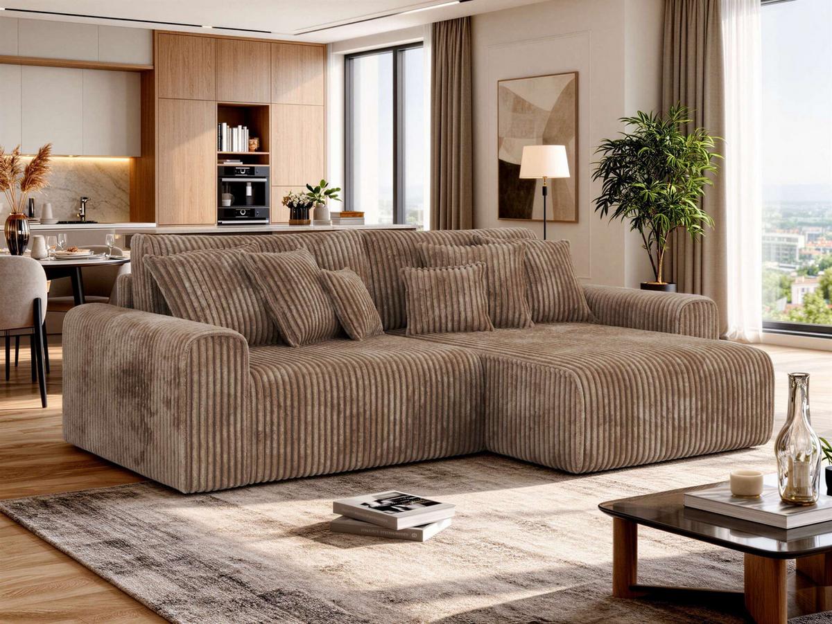 ECKSOFA ELARA L Braun Cord - Schwarz/Braun, Kunststoff/Textil (278/192cm) - MKS