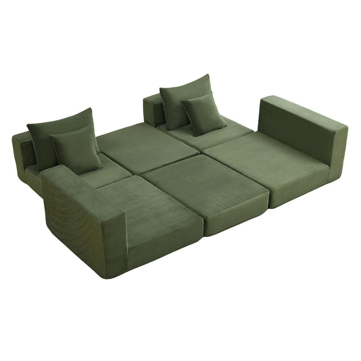 3-SITZER SOFA Modulares Cord Grün ohne Montage - Grün, Kunststoff (259.5/96cm) - Urban Meuble