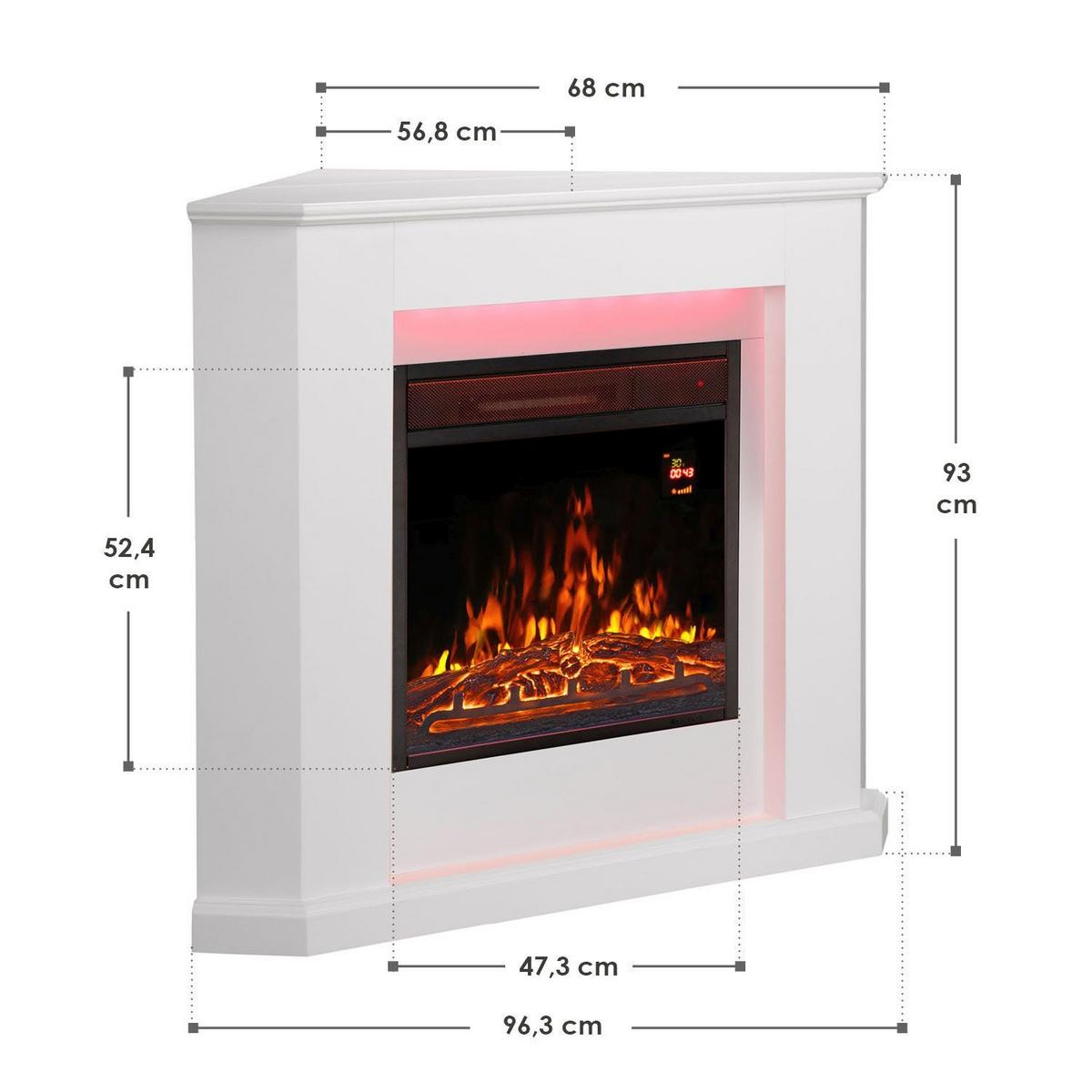 ELEKTROKAMIN 2000W dreieckig weiß mit Flammeneffekt - Weiß, Holz (96/93/57cm) - Juskys