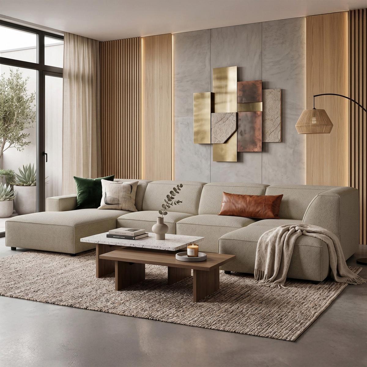 WOHNLANDSCHAFT Sellmo 366 cm - Taupe/Schwarz, Kunststoff/Textil (370/70/184cm) - Selsey