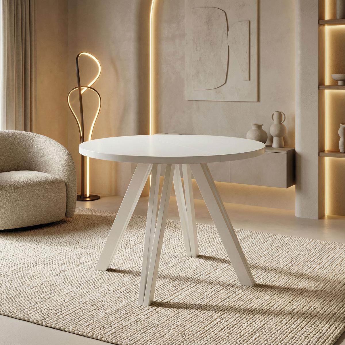 ESSTISCH Ravero runder ausziehbarer, Weiß 100-180/100/77 cm - Weiß, Holz/Holzwerkstoff (100/180/76.5cm) - WFL GROUP